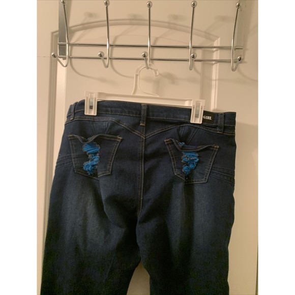 Be Girl Women's Plus Size 16 Blue Capri Jean Shorts Pockets Destroyed Distressed - Picture 14 of 16